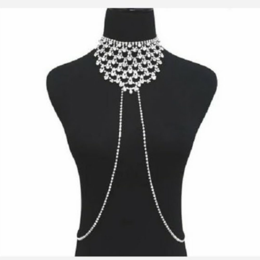 Silver Rhinestone Crystal Choker Body Chain
